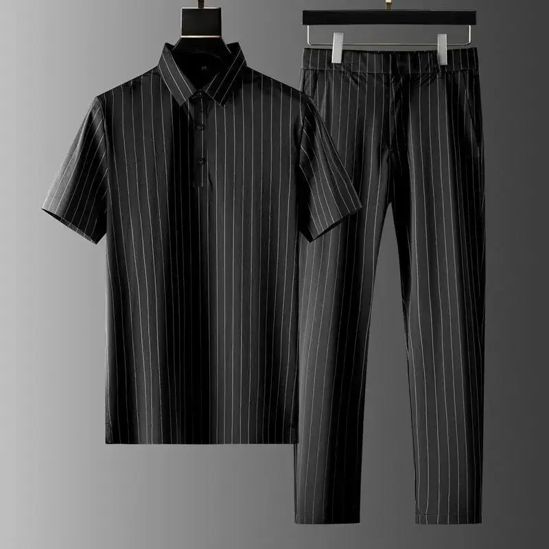 Polo Shirt Slim - طقم صيفي رجالي مخطط من قطعتين،