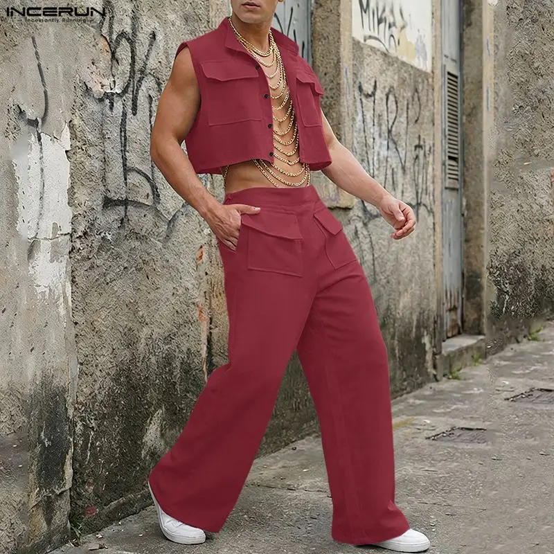 Mens Fashion Streetwear - طقم رجالي من INCERUN، قميص بدون