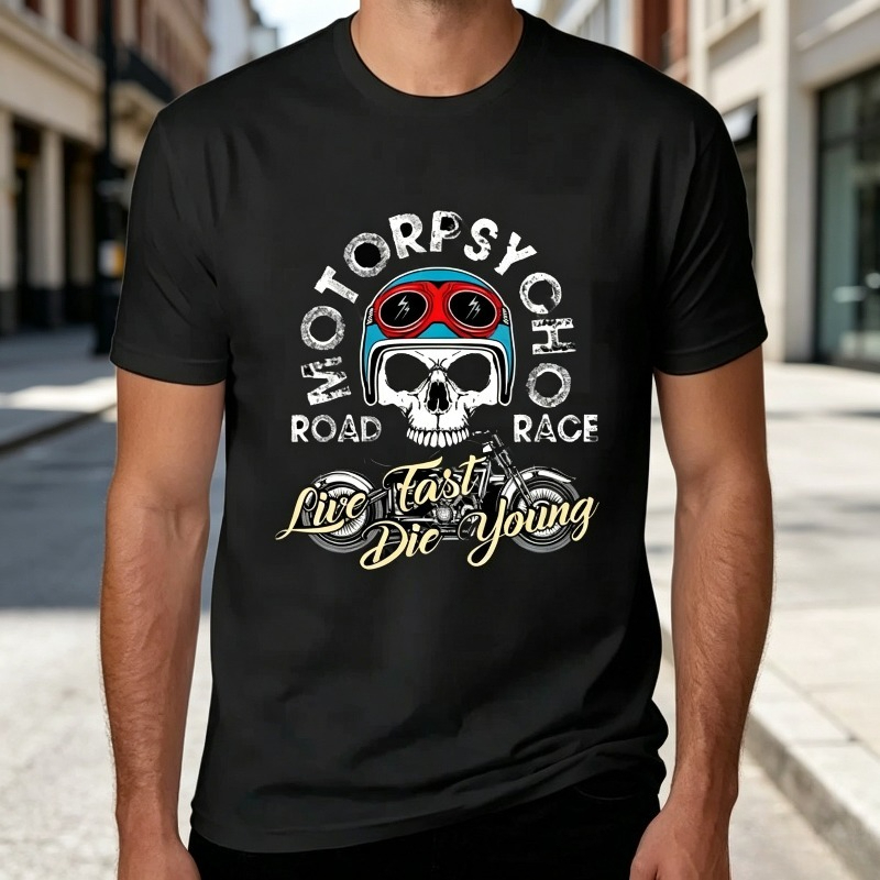 Men'S Fashion Quotes - تي شيرت Motopsyco Biker Skull للرجال