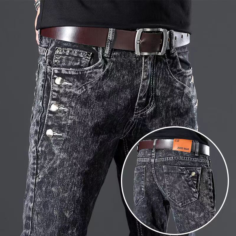Men'S Fashion Grey Jeans - الكلاسيكية ضئيلة خمر أزياء الرجال مصمم
