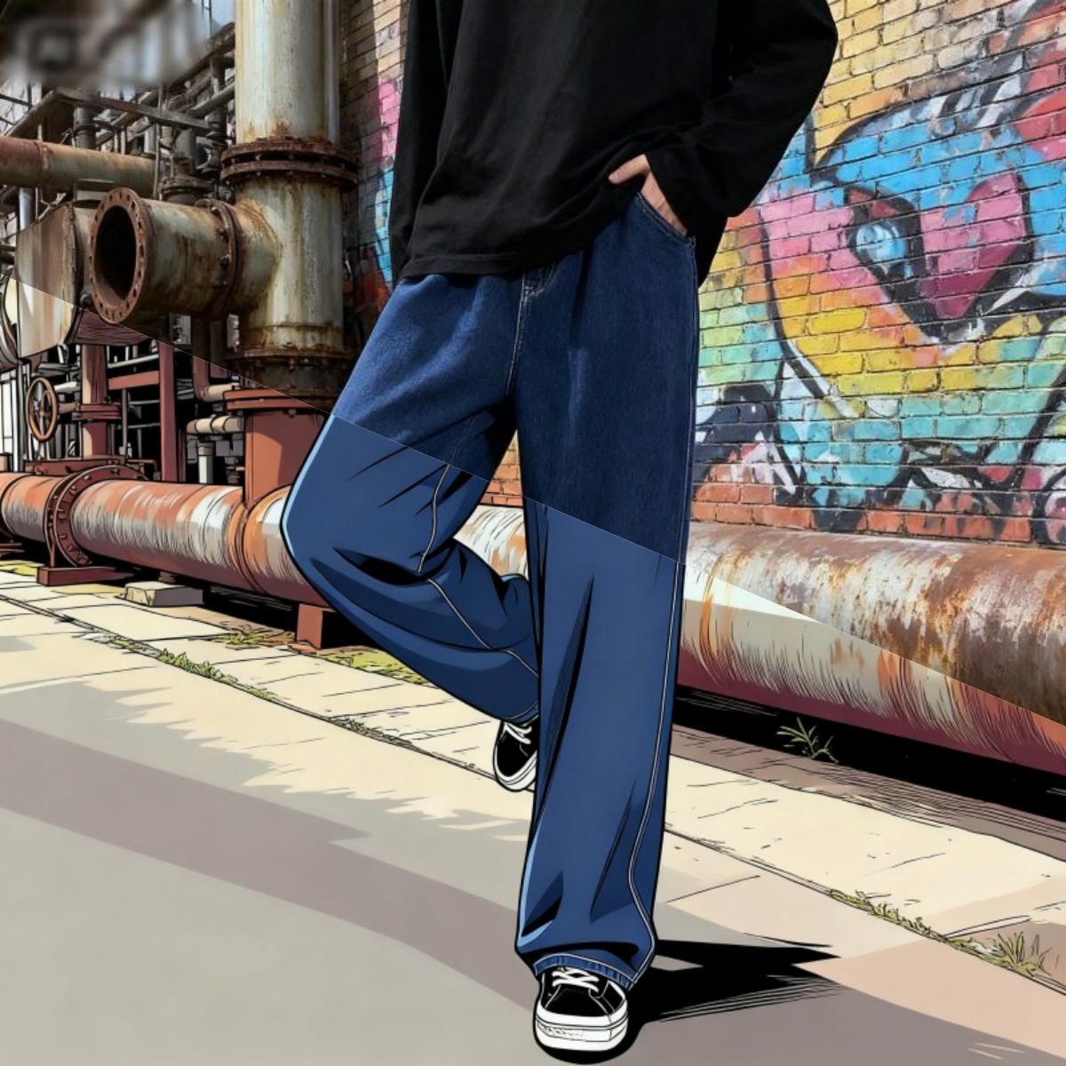 Men'S Fashion Grey Jeans - الكورية نمط الشارع الشهير موضة جديدة
