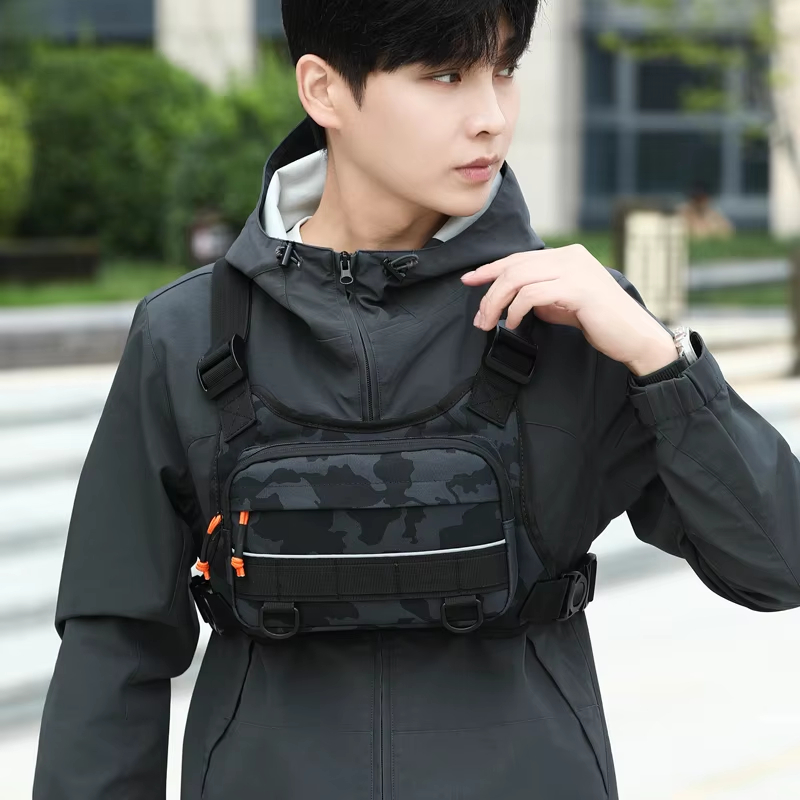 Tactical Vest Men - حقيبة صدرية أمامية للدراجات، حقيبة ظهر