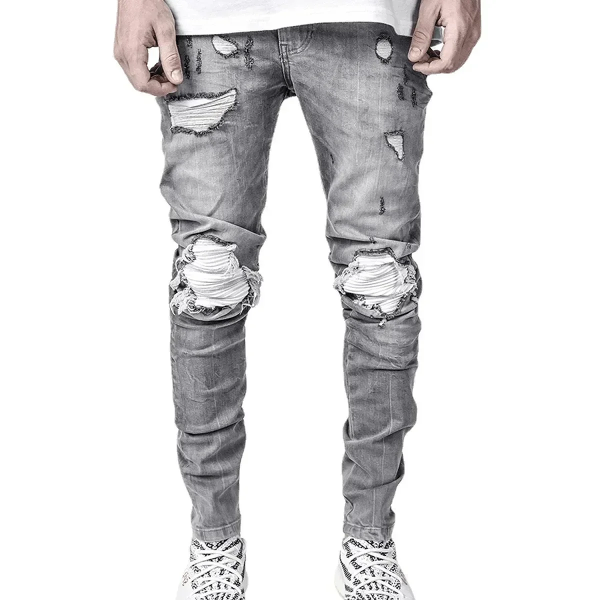 جينز رجالي موضة نحيل الدينيم ب - مراجعة Men'S Fashion Grey Jeans وسعره