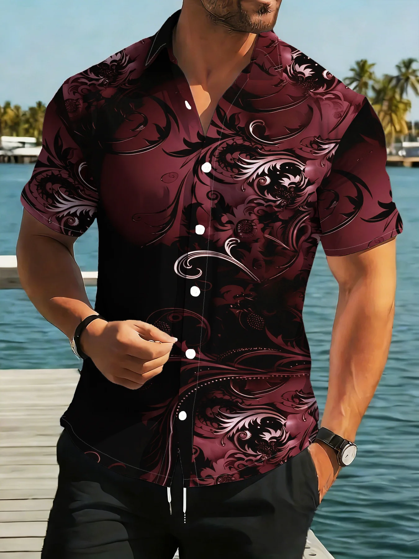 قميص هاواي رجالي صيفي بأكمام ق - مراجعة Mens Fashion Streetwear وسعره