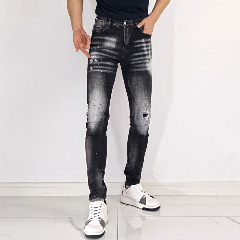بنطلون جينز رجالي ضيق مرن بتصم - مراجعة Men'S Fashion Grey Jeans وسعره