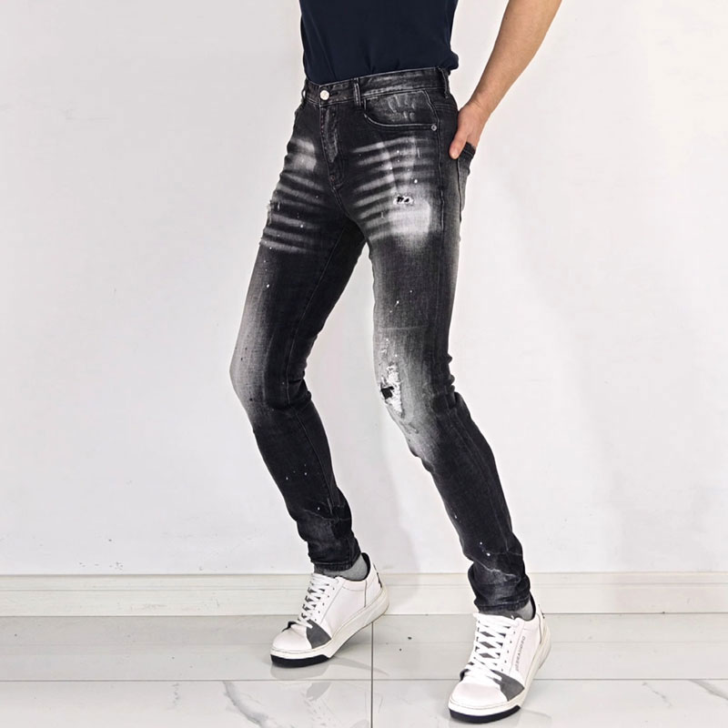 بنطلون جينز رجالي ضيق مرن بتصم - مراجعة Men'S Fashion Grey Jeans وسعره