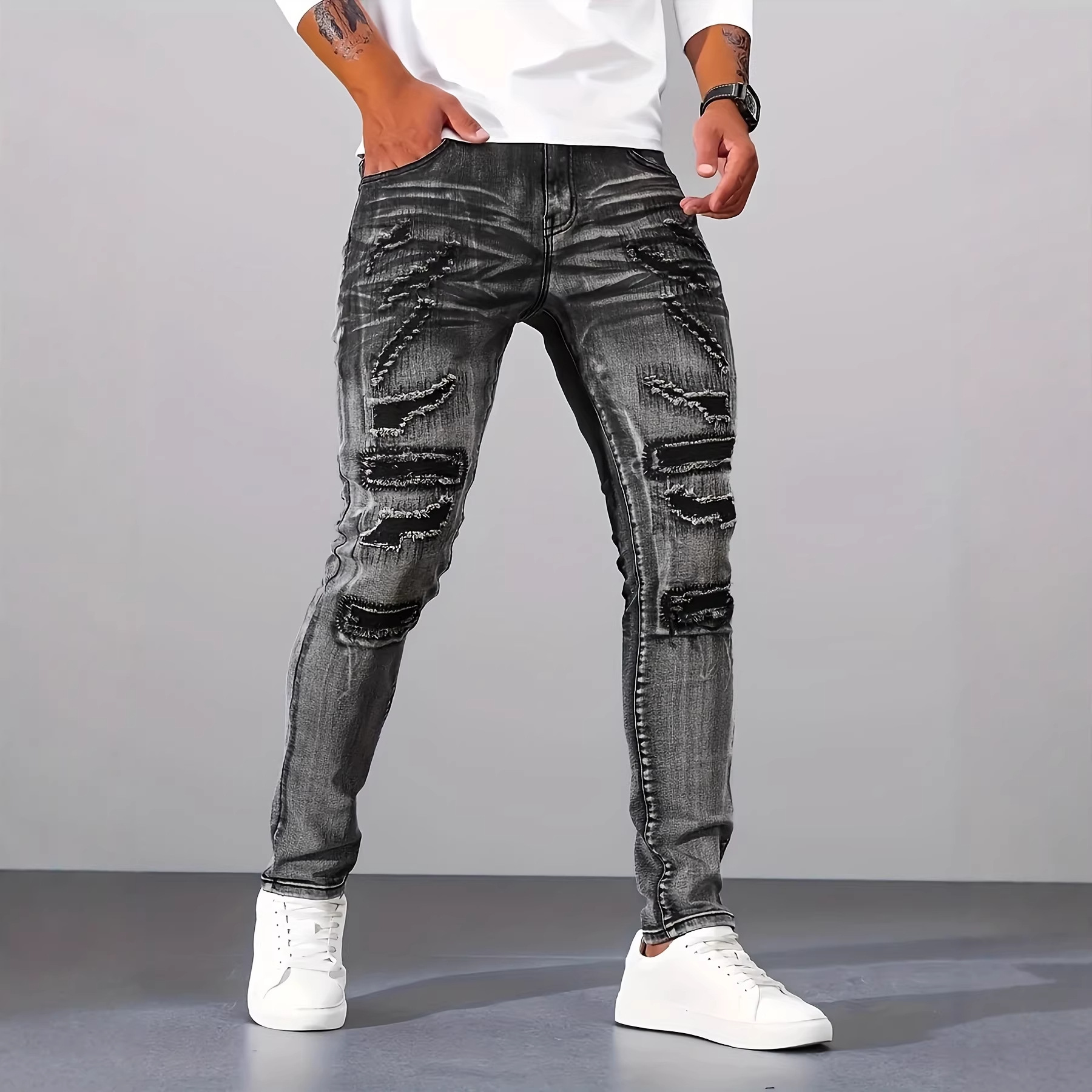 بنطلون جينز رجالي رمادي ضيق بس - مراجعة Men'S Fashion Grey Jeans وسعره