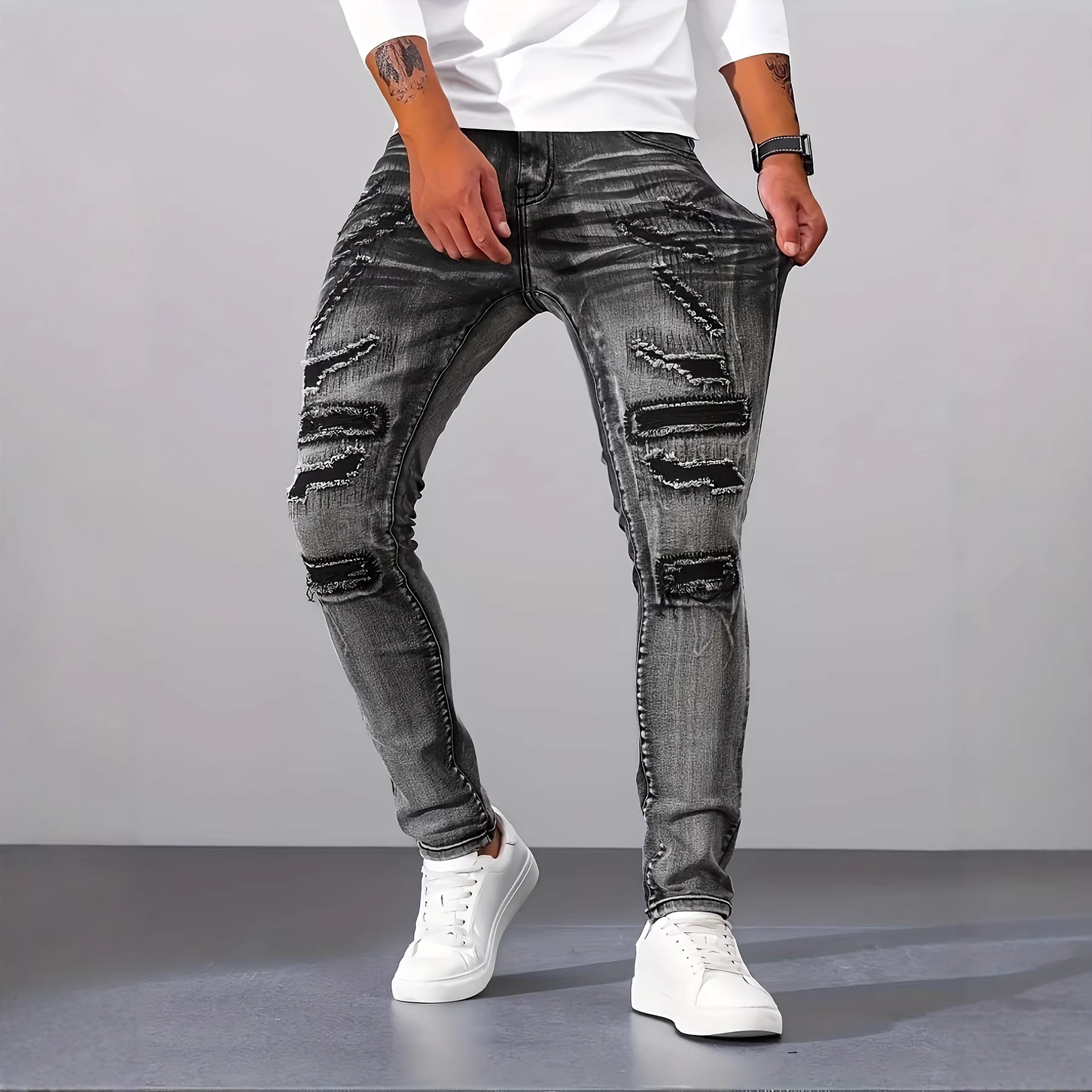 بنطلون جينز رجالي رمادي ضيق بس - مراجعة Men'S Fashion Grey Jeans وسعره